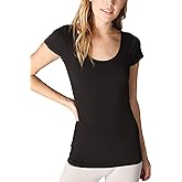 NIKIBIKI Women Seamless Cap Sleeve Scoop Neck Fitted Top, Made in U.S.A, One Size