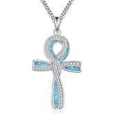 ASTRKIP Ankh Necklace Sterling Silver Ankh Pendant Turquoise Cross Necklace Egyptian Jewelry Gifts for Women