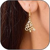 Gold Christmas Tree Earrings for Women Colorful Crystal Pearl Christmas Tree Dangle Earrings Xmas Jewelry Gift for Party