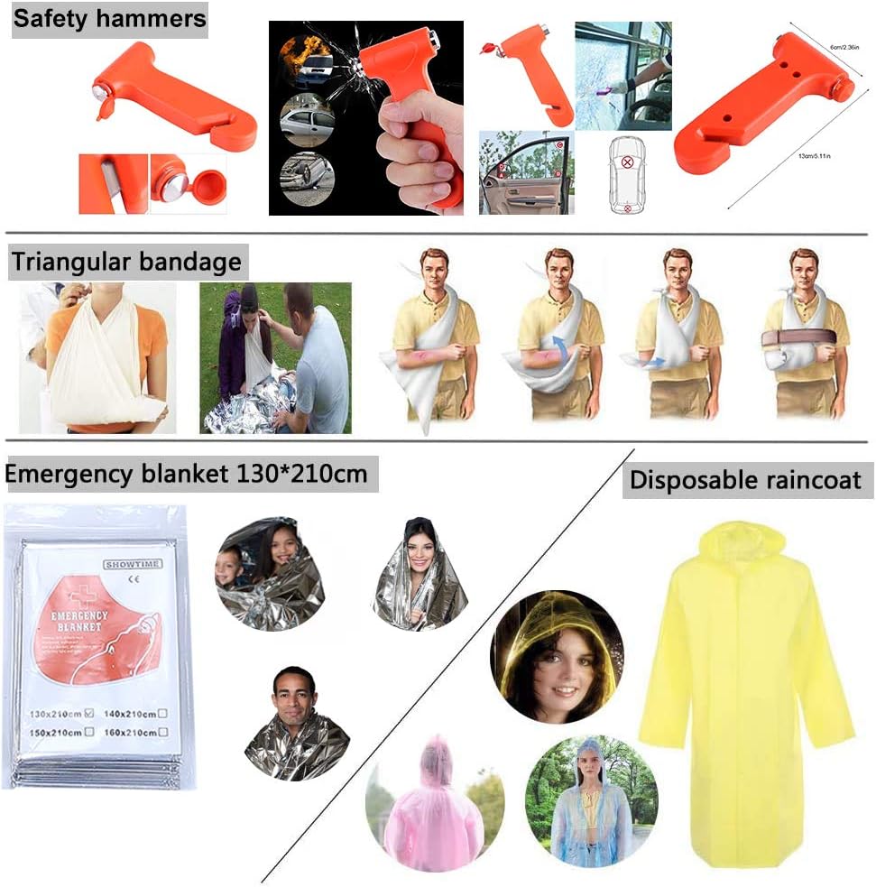First Aid Kit - 230 Piece - for Car, Home, Travel, Camping, Office or Sports | Red Bag / Reflective Cross, Fully Stocked with Essential Supplies for Emergency and Survival: Health & Personal Care