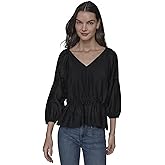 Karl Lagerfeld Womens Long Sleeve Feminine V-Neck Blouse