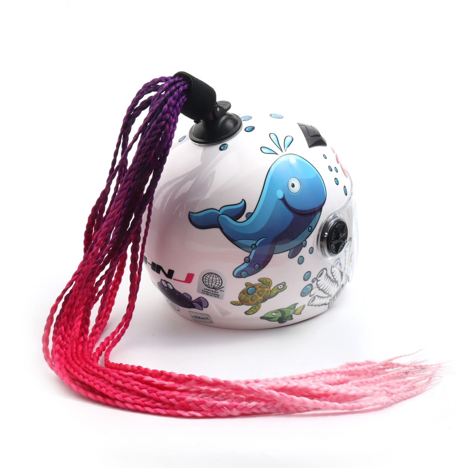 Helmet Ponytail Pigtails Twist Braids Hair Wig Punk Style for Motorcycle Motocross Off Road Decoration Bike Bicycle Cycling Biker Riders Skateboarding Scooter Costume Cosplay (Purple Pink)