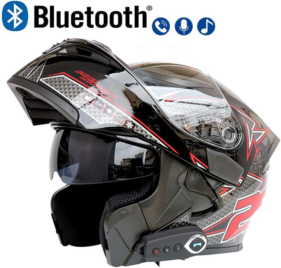 LuanYe Motorcycle Bluetooth Helmets Full Face Flip up Dual Visors Helmet Built-in Integrated Intercom Communication System