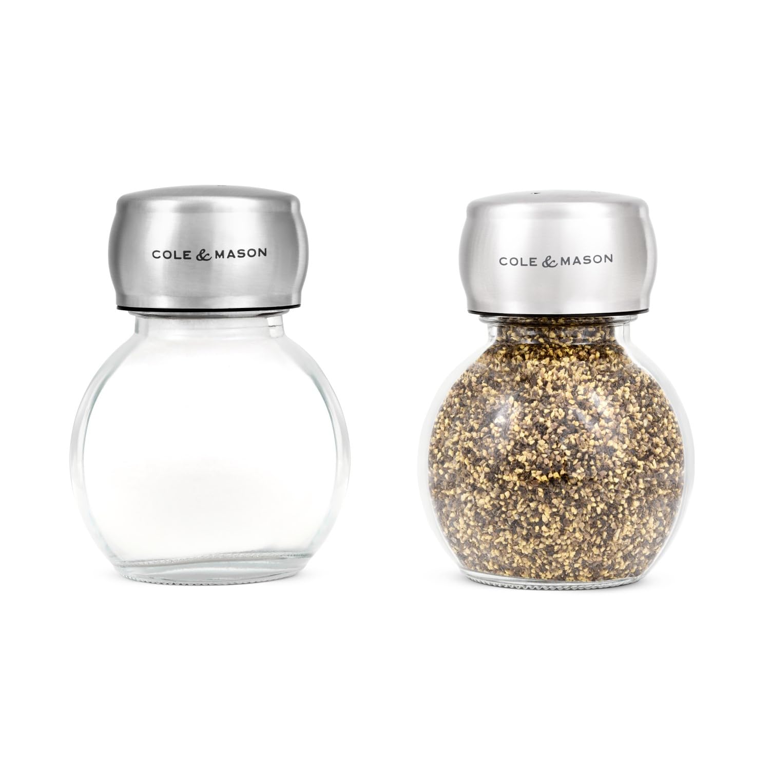 Cole & Mason Darlington Salt and Pepper Shaker Set, Stainless Steel Lid, Easy to Fill, Glass/Stainless Steel, 83mm, Classic Set,