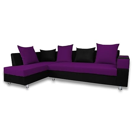 Adorn India Adillac 5 Seater Corner Sofa(Left Side Handle)(Dark Purple & Black)