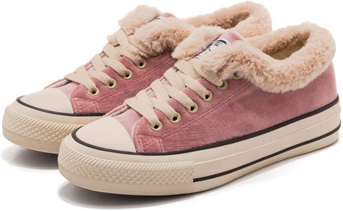 Womens Girl Canvas Sneaker Lace-Up Suede Shoes Sneaker Plush Candy Fashion Walking Shoes Platform Casual Warm Round Toe Comfy Ankle Snow Boots