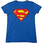 Popfunk Classic Superman Classic Logo Womens Premium Cotton Short Sleeve Graphic T-Shirt & Stickers