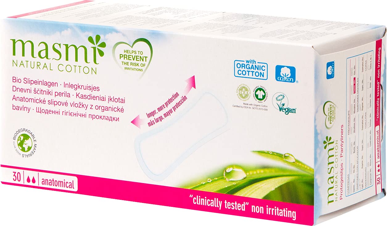 Masmi Organic Natural Cotton Panty Liner, 30 Count