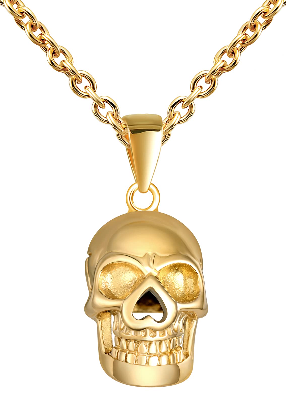 Feilok Mens Necklace Skeleton Gold Unisex Religious Stainless Steel Necklace Chains for Man Women