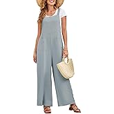 Dokotoo Womens Casual Jumpsuits Front Pocket Loose Elasticity Straps Overalls One Piece Sleeveless Wide Leg Pant Romper
