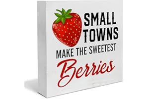 HEIJIE Farmhouse Rustic Strawberry Wood Box Sign Art Desk Decor 5"x5" Strawberries Quote Wood Block Sign Decor With Saying for Home Kitchen Tabletop Shelf Wall