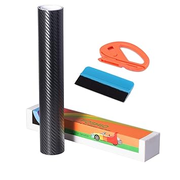 FOSHIO 3D Autofolie Carbon Folie Set Vinyl Wrapping mit Selbstklebender Autofolie, Profi Folienschneider Cuttermesser und Rak