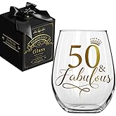 Pokolllee Happy 50th Birthday Wine Glass, 50th Birthday Gifts for Women, 50 Fabulous Wine Glass, Funny 50 Fabulous Gift for Mom Friends Wife Coworker, 50th Birthday Decorations Gift, Turning 50th Gift