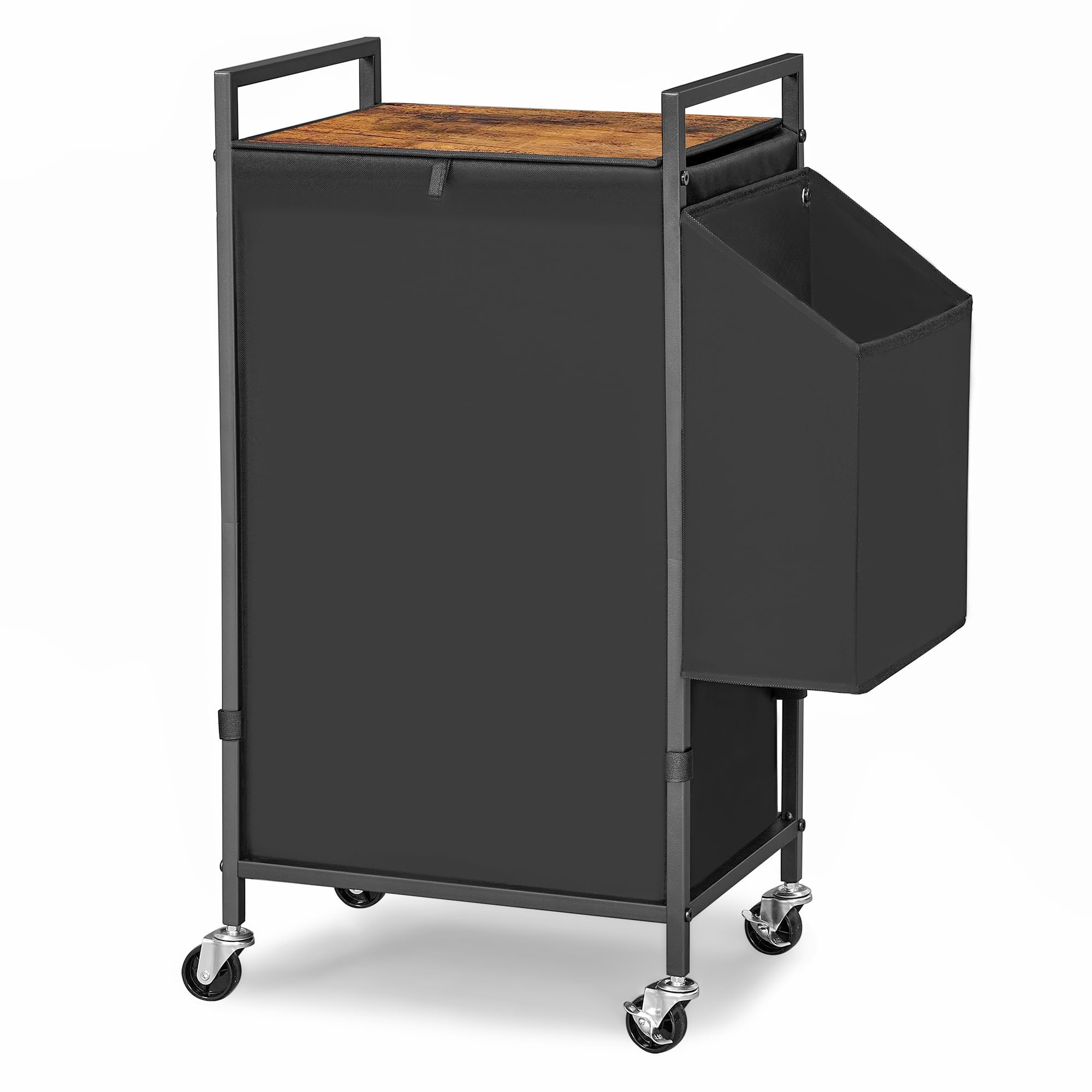 Photo 1 of Laundry Hamper with Rustic Brown Lid & Wheels; 96L Large Rolling Laundry Basket with Removable Oxford Liner Bag; Tall Freestanding Dirty Clothes Hamper with Side Pocket; Metal Frame Laundry Cart