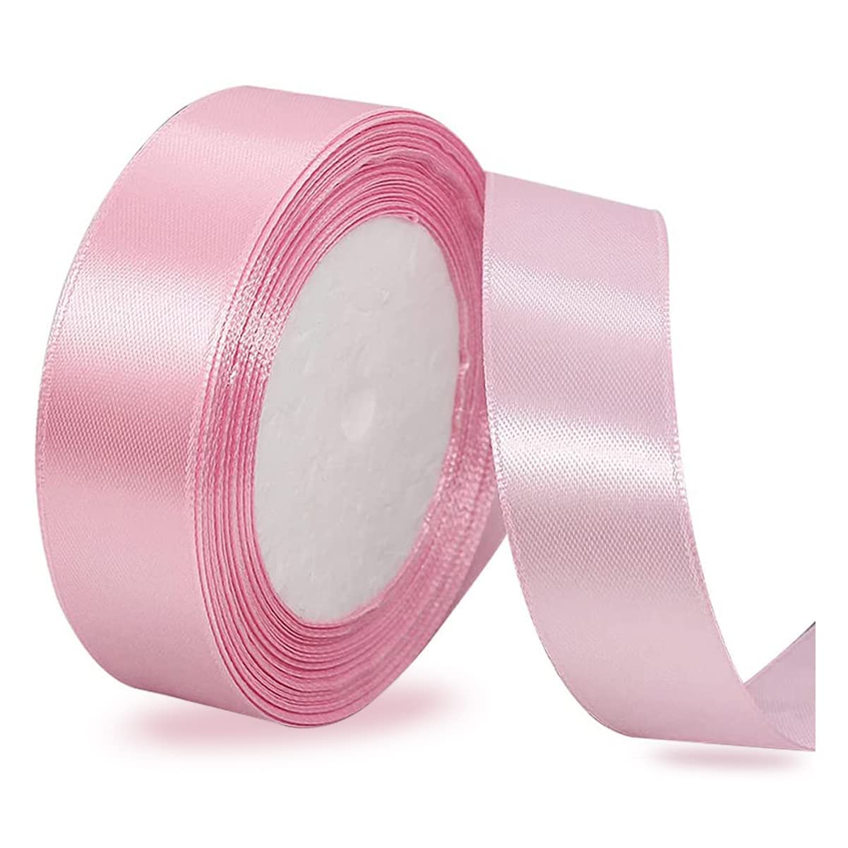 Pink Ribbon 25mm, 23 Meters Solid Color Satin Gift Ribbon for Crafting, Gift Wrapping, Balloons, Hair Bows Making, Sewing, Wreaths, Bridal Bouquet, Cakes and Wedding Party Decoration — image 1