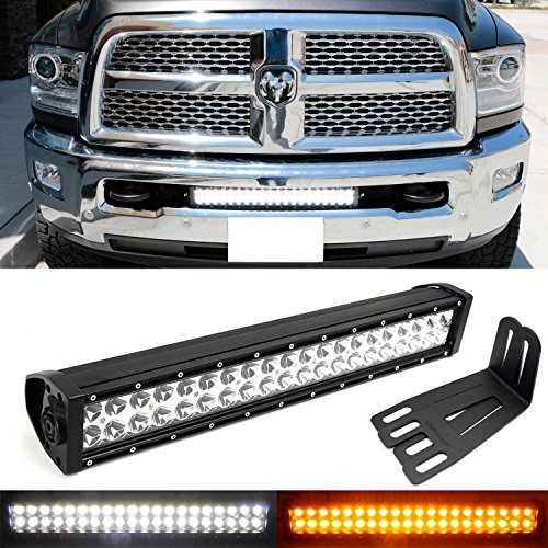 iJDMTOY Complete 20″ 120W High Power Dual Color (White and Amber) LED Light Bar w/ Lower Bumper Grille Mounting Brackets, Wiring Harness For 2009-2018 Dodge RAM 2500 3500