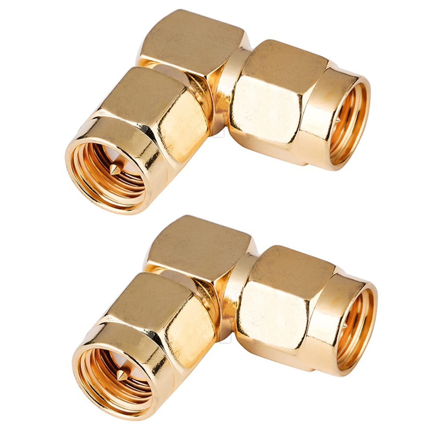Fohevers 2 Pcs SMA Male to Male Double Plug 90 Degree Adapter Right Angle Connector RF Coaxial Coax Antenna for Radio WiFi Router FPV Dron Mobile — image 1