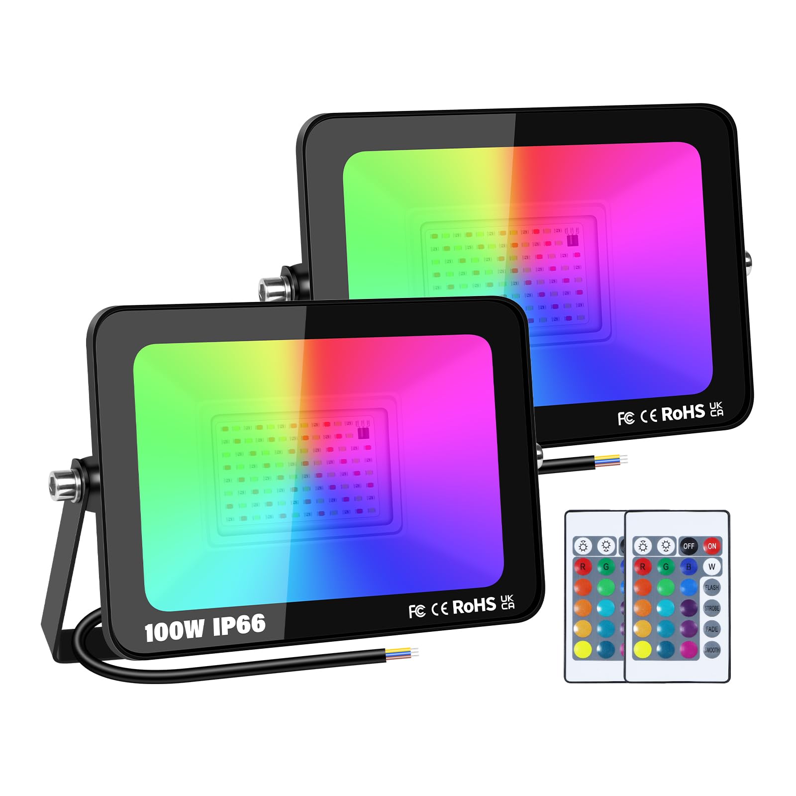 Willpower 2pcs 100W RGB LED Flood Light Outdoor Color Changing Stage Lights Indoor Floodlights Floor Lamp Party Uplight for Garden Courtyard Landscape Christmas, IP66, Remote Control, 175-265V