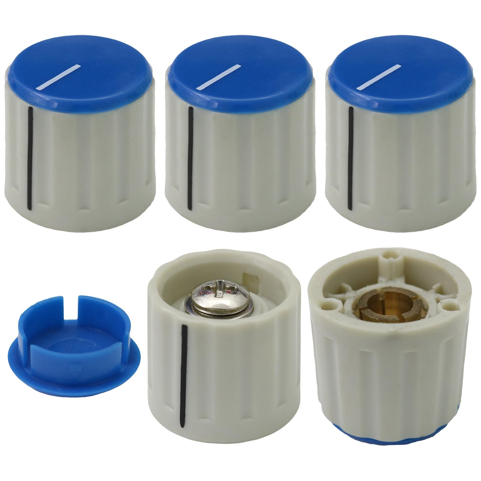 6mm Round Hole Colour Cap Collet Fixing Control Knob Pack of 5 (Blue)