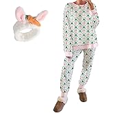 EGEG Christmas Trees and Bows Pajama Set, Women Casual Cute Christmas Pajamas Party Loungewear, Long-Sleeve and Pants 2 Piece Green