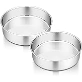 P&P CHEF 6 Inch Cake Pan Set of 2, Stainless Steel Round Baking Layer Cake Pans, Non Toxic & Healthy, Leak-proof & Easy Clean, Mirror Finish & Easy Releasing, Oven & Dishwasher Safe