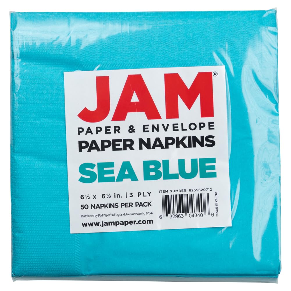 JAM PAPER Medium Lunch Napkins - 6 1/2 x 6 1/2 - Sea Blue - 40/Pack