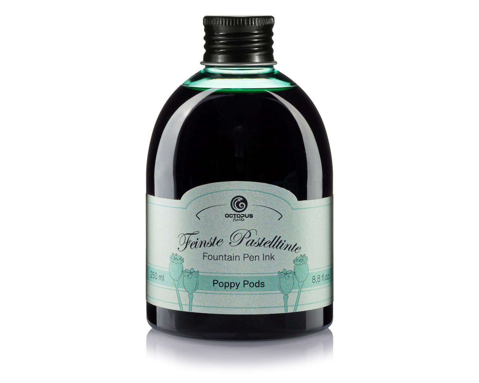 Fountain Pen Ink Pastel Green Poppy Pods, Calligraphy Ink, Writing Ink for Glass nibs in Practical 250 ml Refill Bottle