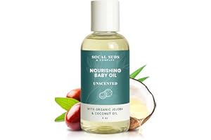 SoCal Suds & Company - Natural & Organic Baby Oil -Newborn Essentials -Gentle Moisturizing Nourishing Oil for Delicate Tender Skin -Vitamin-Enriched with Jojoba and Sunflower Oils -Fragrance Free, 4oz