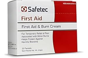 The Gavi Team Safetec First Aid Burn Cream is for Emergency Relief of Minor Cuts, Scrapes, and Burns - Antiseptic and External Analgesic, 0.9g, 25pcs (1pk)