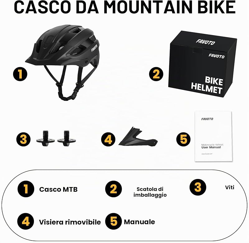 Casco Bici MTB con Visiera Staccabile, Leggero per Uomo