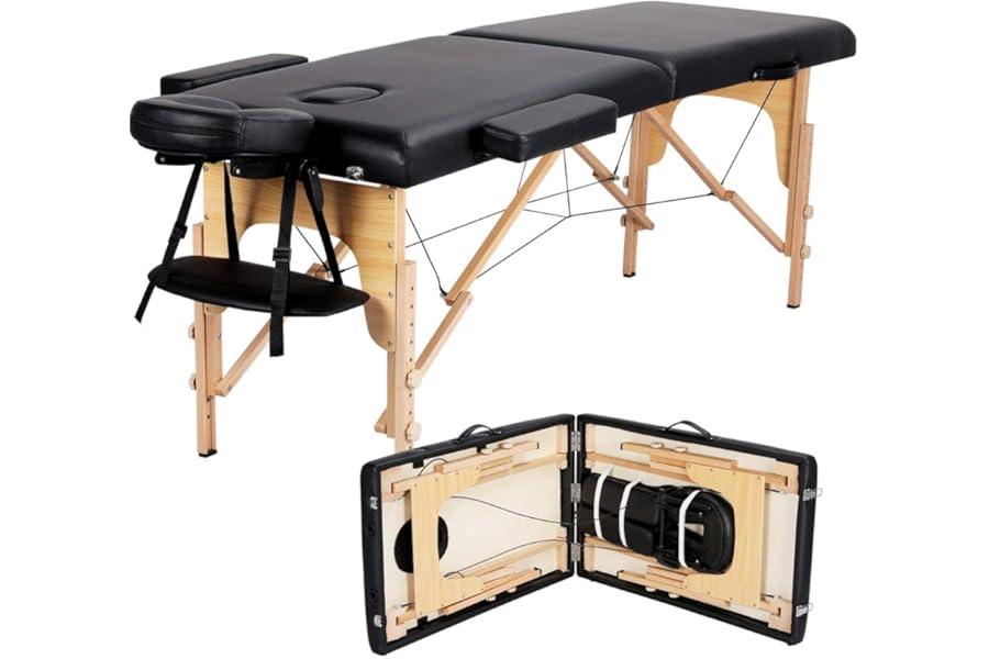 Yaheetech Massage Table Portable Lash Beds Spa Bed Massage Couch Foldable Spa Tables Adjustable 2 Fold with Non-Woven Bag 24 inch, Black