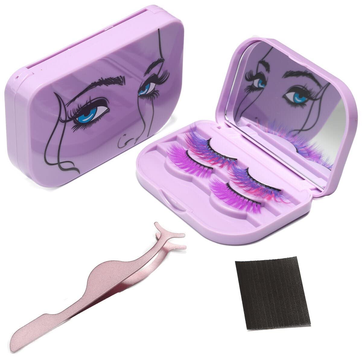 Photo 1 of 3 Tier Eyelash Storage Case Lash Dime Organizer Holder Box with Mirror Makeup Cosmetic Travel Case Empty and Eyelash Tweezer False Lash Container (Purple)