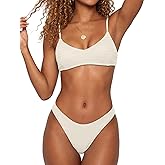 MIKETAI Women's Bikini Sets Sexy Cheeky Swimsuit Textured High Cut Spaghetti Straps Two Piece Bathing Suit