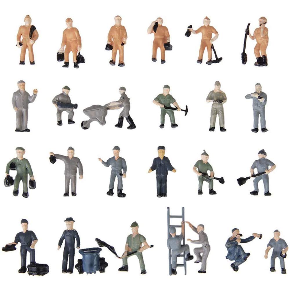 POFET 25pcs 1:87 Figurines Painted Figures Miniatures of Railway Workers with Bucket and Ladder,Miniature People Model Worker Figurines