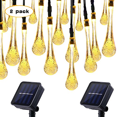 Lalapao Christmas lights 2 Pack 30 LED Solar String Lights Water Drop Xmas Fairy String Outdoor Decorations Waterproof Home Decor Light Perfect for Tree Indoor Patio Garden Party Wedding (Warm White)