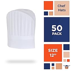 EZGOODZ White Chef Hats in Bulk, 12" Tall. Pack of