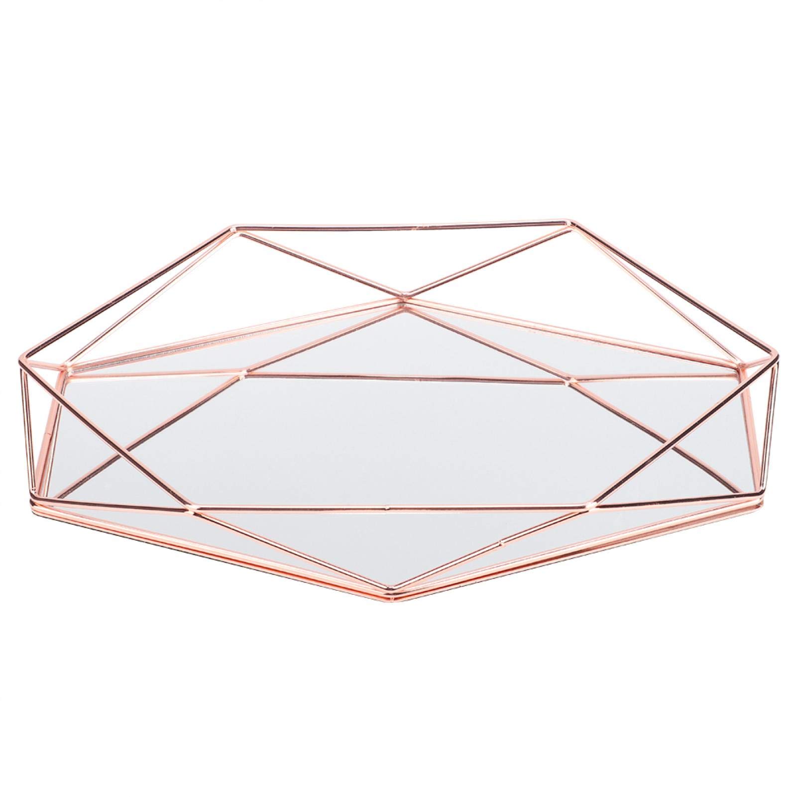 Atyhao Cosmetic Vanity Tray Mirrored Decorative Jewelry Organizer Tray for Perfume, Trinket, Makeup Display Dresser Home Decor (rose gold)