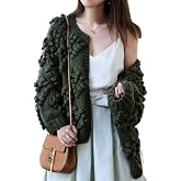 CHICWISH Women's Soft Heart Shape Balls Hand Knit Open Front Hot Pink/Ivory/Lavender/Pink/Army Green/Wine Cardigan