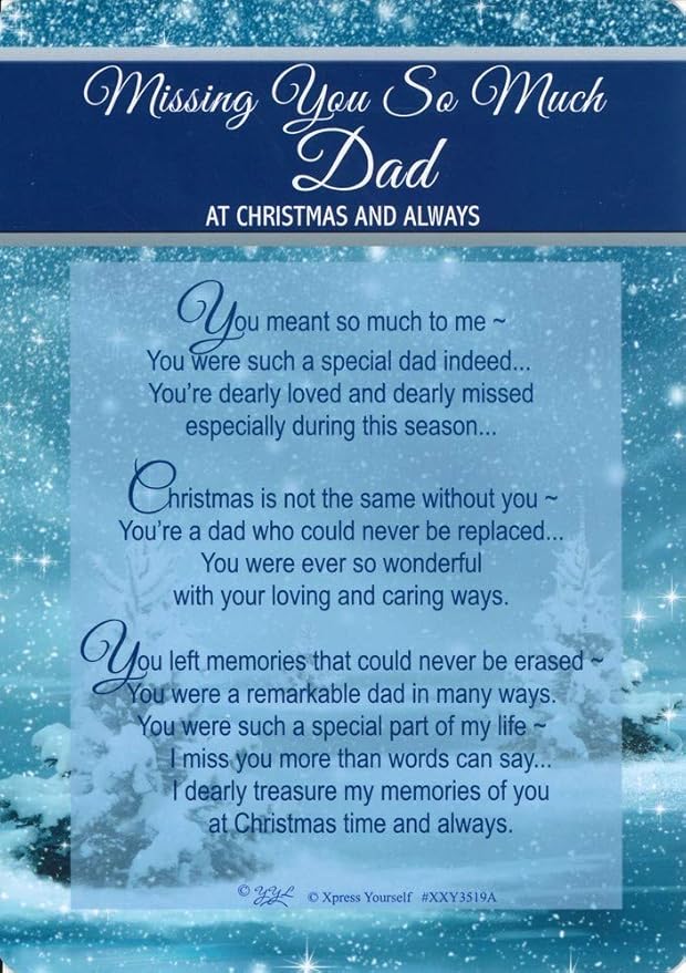 Loving Memory Christmas Graveside Memorial Card Missing You Dad 5.75