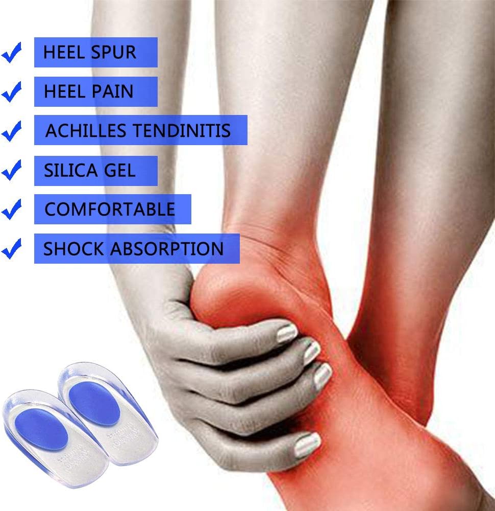 3 Pair Gel Heel Cups Plantar Fasciitis Inserts - Silicone Gel Heel Pads for Heel Pain, Bone Spur & Achilles Pain, Gel Heel Cushions and Cups, Pad & Shock Absorbing Support(Blue Small): Health & Personal Care