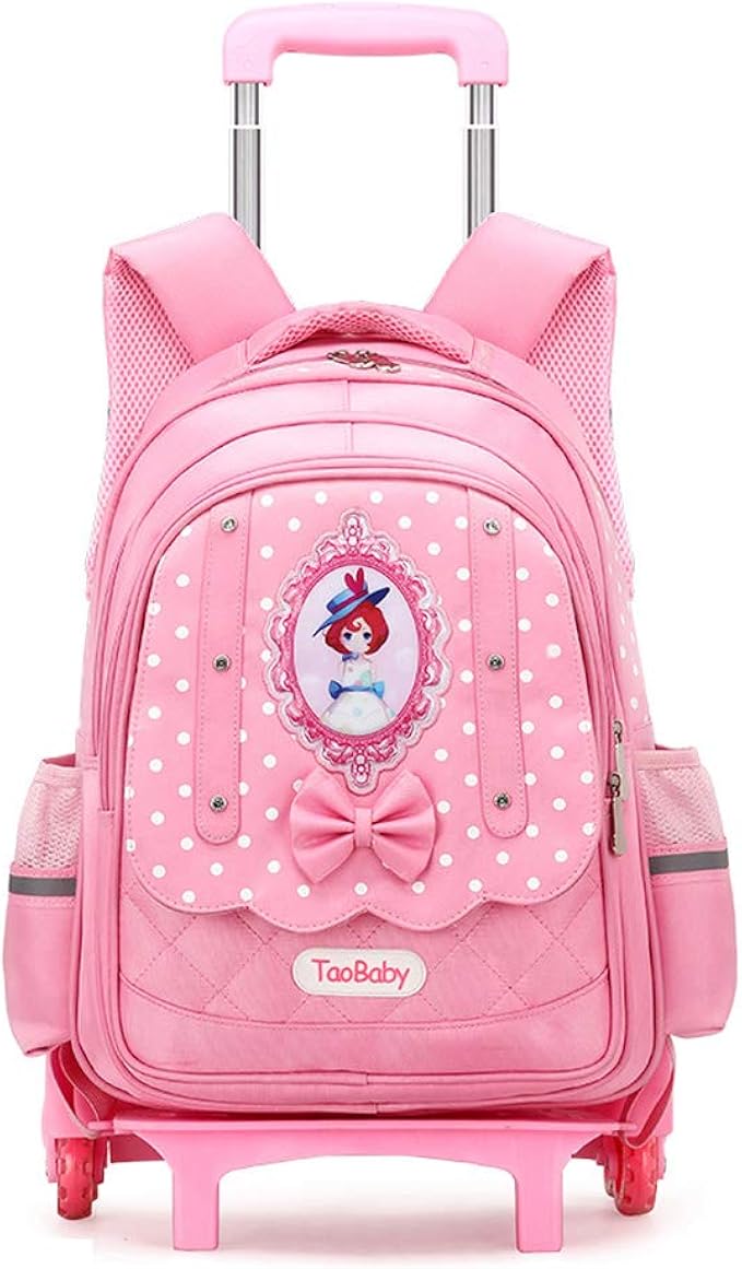 Princess Trolley Backpack for girls, Reflective Waterproof 6 Wheeled