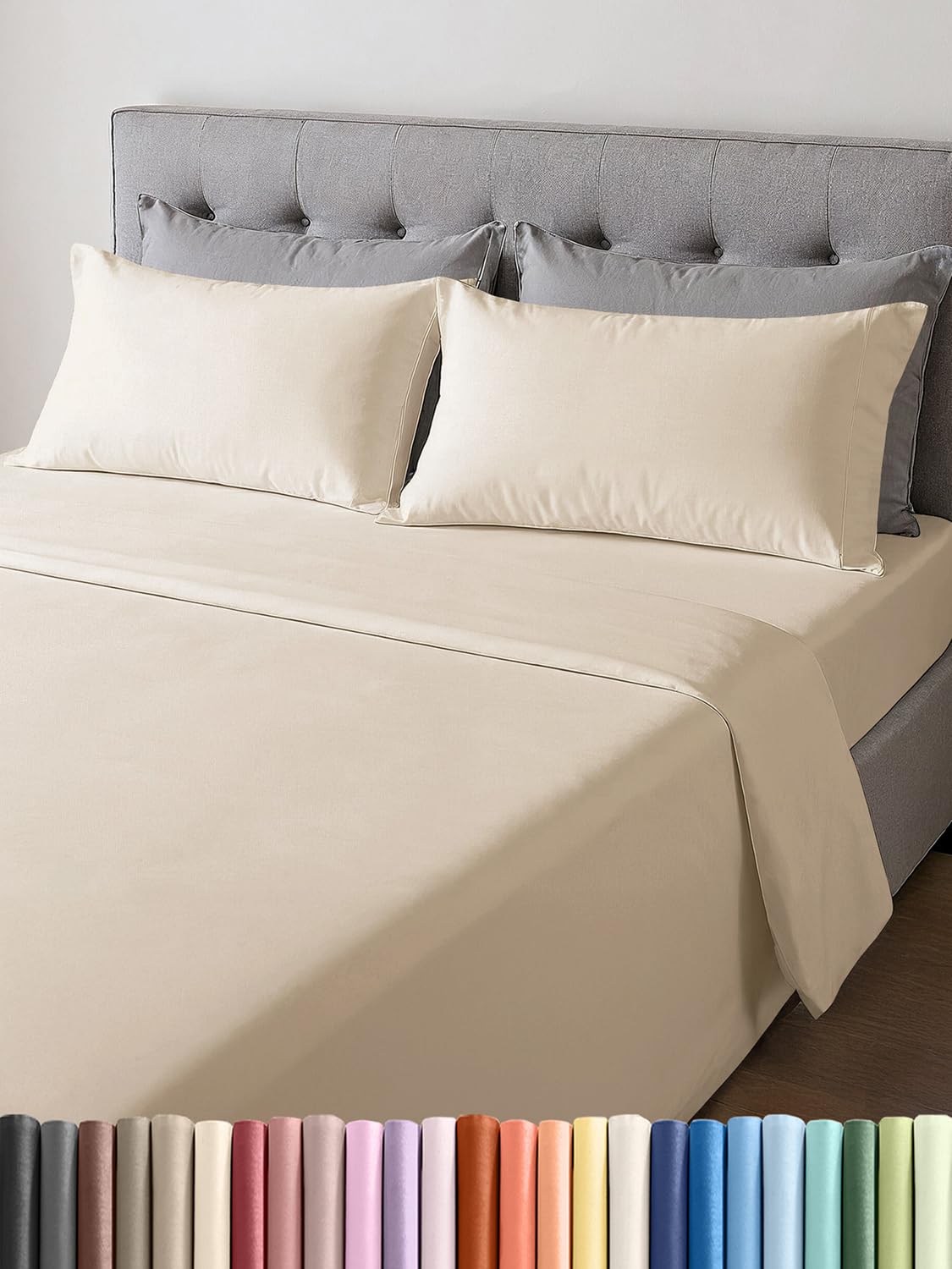 Photo 1 of 4 Piece Bed Sheet Set Queen Size - Comfy, Breathable & Cooling - Soft, Cozy Bedding Set w/ 8-16 Inch Deep Pockets - 1 Flat & 1 Fitted Sheet & 2 Pillowcases - Wrinkle Free and Fade Resistant - Wheat