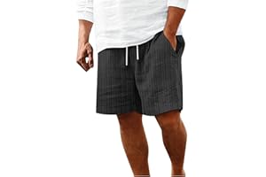 Mens Cotton Linen Shorts Casual Drawstring 9 inch Inseam Shorts Stretch Summer Beach Wear with Pockets