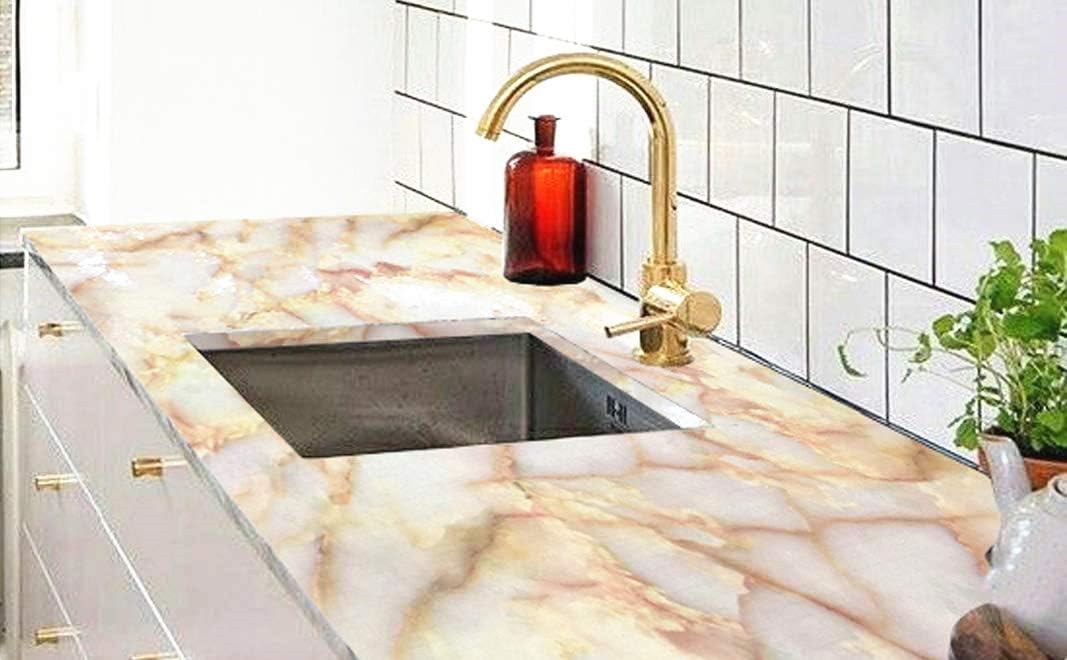 WDragon Gloss Pink Jade Marble Vinyl Granite Look Effect Sticker Decorative Paper Vinyl Wallpaper Decal Adhesive Removable 40cm by 200cm - Image 5