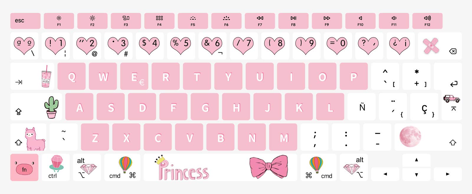 MMDW Spanish Language ESP Keyboard Cover A2179 Silicone Protective Skin Keyboard Protector for MacBook Air 13 inch with Touch ID A2337 M1 Chip European Layout(2020 Release),Pink Princess