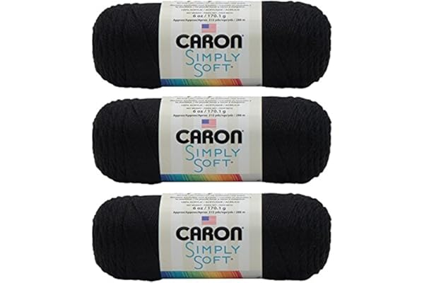 Caron Simply Soft Yarn, 3oz, Gauge 4 Medium Worsted, 100% Acrylic - Autumn Red - Machine Wash & Dry, Black, 3-Pack