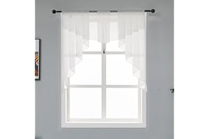PEARAGE Swag Sheer Valance Curtains for Living Room, Color Matching Kitchen Swag Valance for Farmhouse Window, Rod Pocket Voile Swag Tailored Curtain Valance for Bedroom Bathroom White 39WX39L Inches