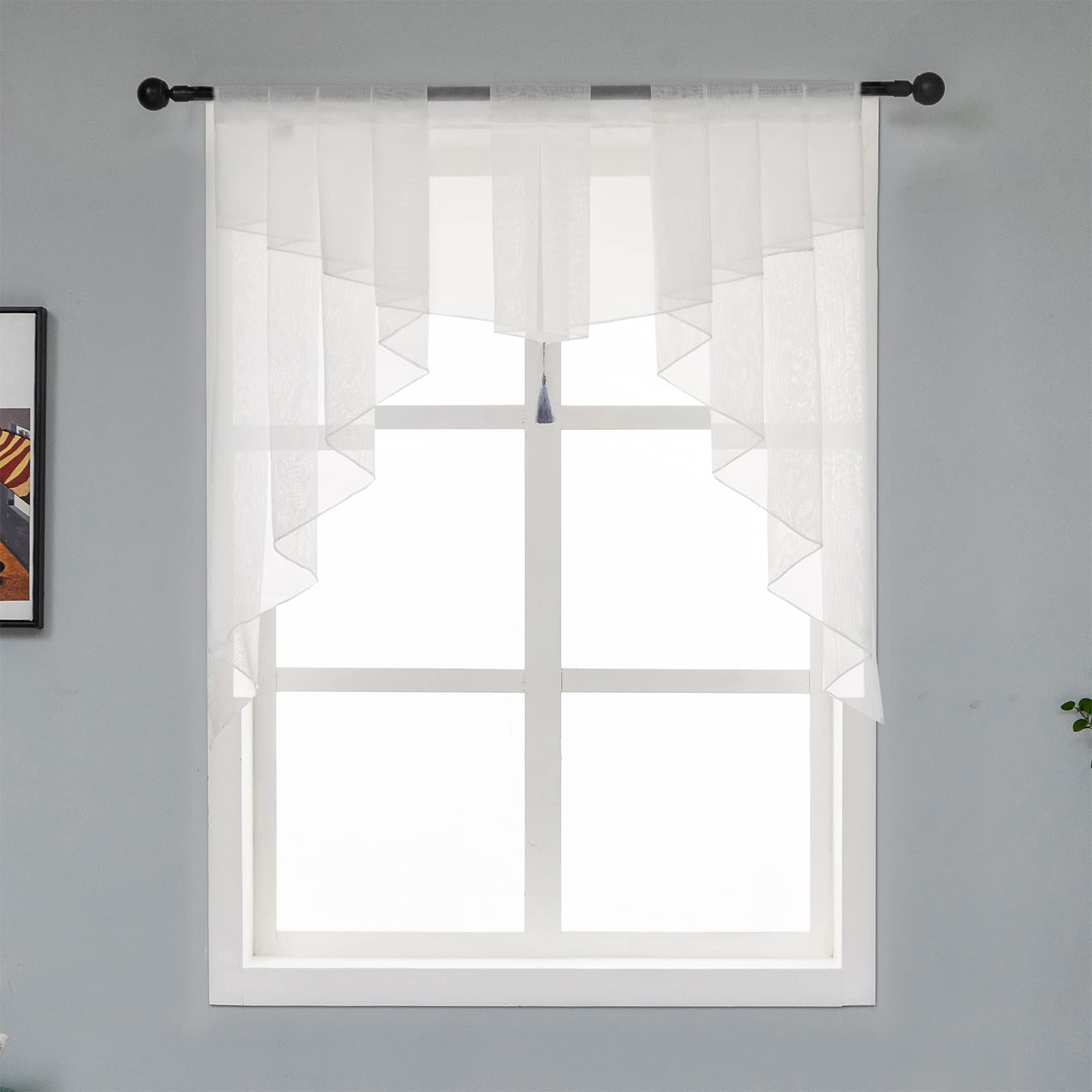 Swag Sheer Voile Curtains for Living Room, Kitchen Matching Tailored Curtain Valance for Farmhouse Window, Bedroom Bathroom White 39WX39L Inches