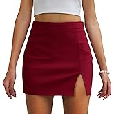 DZJYCJ Black Mini Skirt High Waisted Y2K Bodycon Slit Stretchy Short Sexy Skirts for Women(RD,M)
