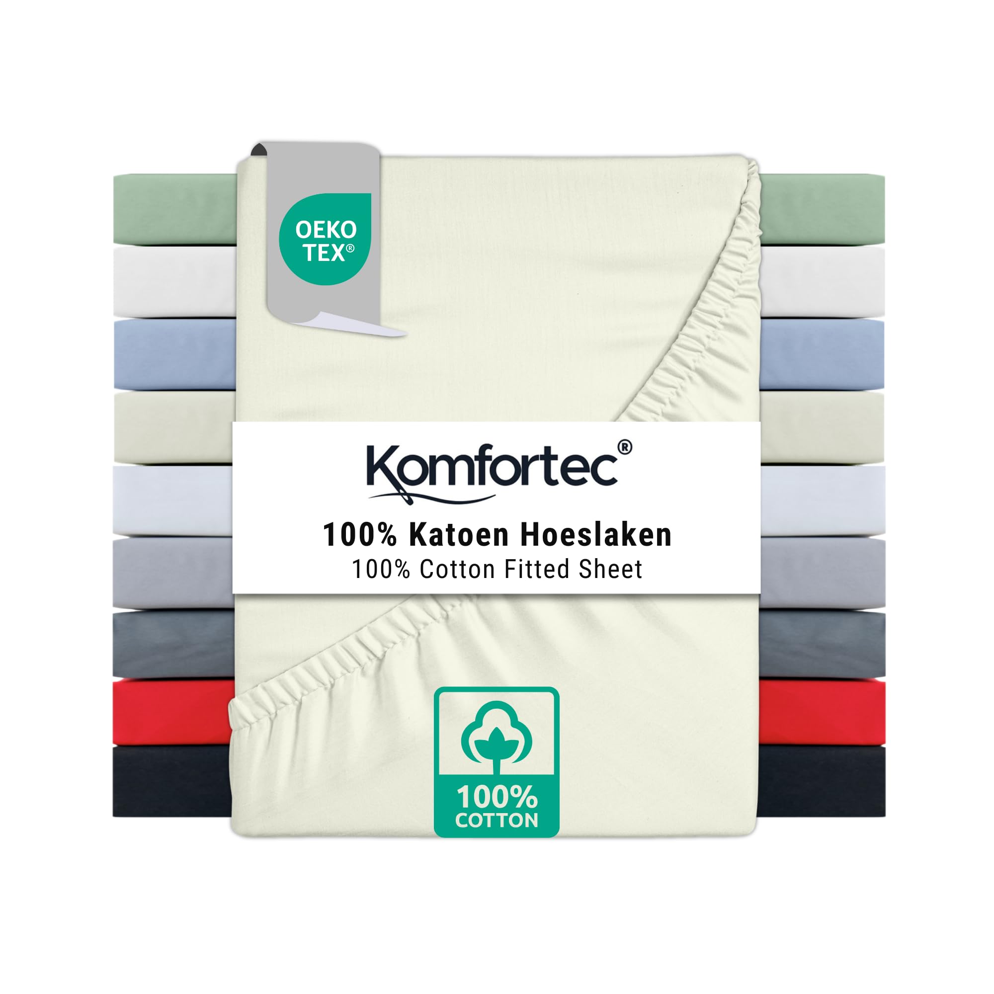 Komfortec Super King Fitted Sheet 100% Cotton, 11 inch (30 cm) Deep Pocket - Cream — image 1
